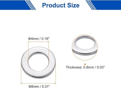 uxcell 100 Pcs M8 Flat Washer, 8x12x0.8mm Thickened 304 Stainless Steel Flat Spacers for Screw, Bolt, Automotive, Industrial Machinery in Saudi Arabia
