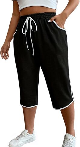Homeyee Plus Size Women's Running Shorts Long مع الجيوب الرياضية الرياضية الرياضية الرياضية OP165A in Kuwait