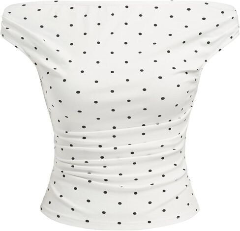 قمم دبابات عصير التفاح للنساء قبالة الكتف Polka Dot ruched knit Top Cute Sleeve Shore Tops Out Out Out Tops in Kuwait