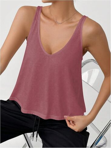 SweatyRocks Women's Flowy Tank Tops V Neck Sleeveless Loose Fit Crop Top in Saudi Arabia