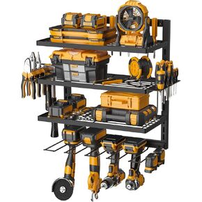 Power Tool Organizer Wall Mount with Charging Station, 4 Drill Holder Cordless Tool Organizer, 4 Layer Storage Rack Heavy Duty Metal Garage Organization with 8 Outlet Power Strip for Fathers Men Gift in Kuwait