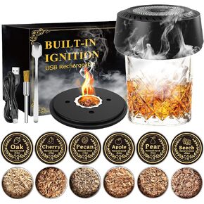 طقم مدخن من الويسكي مع أدوات تدخين كوكتيل كهربائية مدمجة ، طقم تدخين كوكتيل قابلة لإعادة الشحن للمشروبات القديمة ، 6 رقائق خشبية طبيعية ، لا تحتاج إلى هدية فريدة من نوعها للرجال ، أبي ، زوج in Kuwait