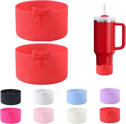 2PCS Glitter Powder Bow Protective Silicone Boot,Compatible with Stanley Cup 20/30/40Oz,for Stanley Boot for Stanley Cup Accessories,for Hydroflask Boot 12-24Oz in Saudi Arabia