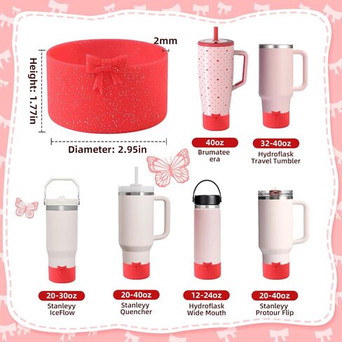 2PCS Glitter Powder Bow Protective Silicone Boot,Compatible with Stanley Cup 20/30/40Oz,for Stanley Boot for Stanley Cup Accessories,for Hydroflask Boot 12-24Oz in Saudi Arabia