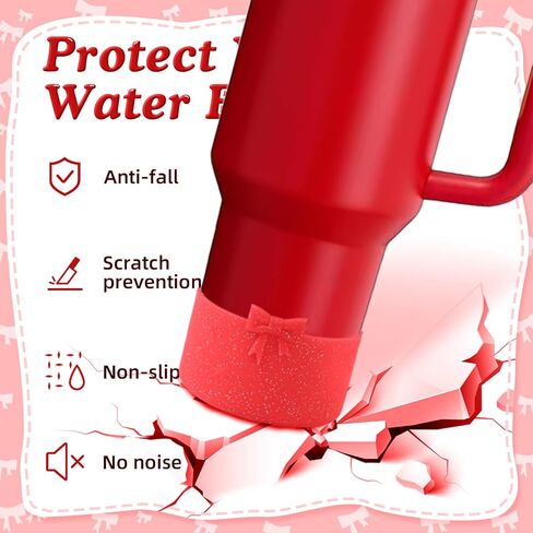 2PCS Glitter Powder Bow Protective Silicone Boot,Compatible with Stanley Cup 20/30/40Oz,for Stanley Boot for Stanley Cup Accessories,for Hydroflask Boot 12-24Oz in Saudi Arabia