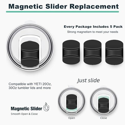 متوافق مع استبدال شريط التمرير المغناطيسي للأيتي ، 5 حزمة البهلوان البهلل ماجسليدر بديل MAGSLIDER لأغطية المغناطيس اليتي 10 أوقية ، 14 أوقية ، 20 أوقية ، 26 أوقية ، 30 أوقية ، أجزاء Blck دفع Lidslider ، 5pack. in Saudi Arabia