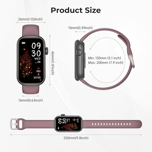 تعقب اللياقة البدنية للرجال نساء ، 24/7 معدل ضربات القلب ، SPO2 و Sleep Monitor Health Watch ، Calorie Step Counter Fitness Watch IP68 Waterproof Smart Watch for Android و iOS ، Smoke Violet in Saudi Arabia