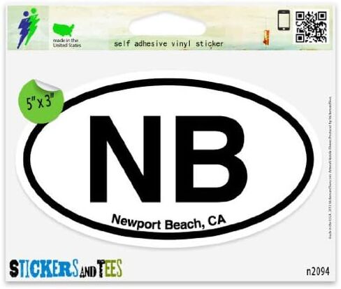 NB Newport Beach CA California Oval Car Sticker Indoor Outdoor 5" x 3" in Saudi Arabia