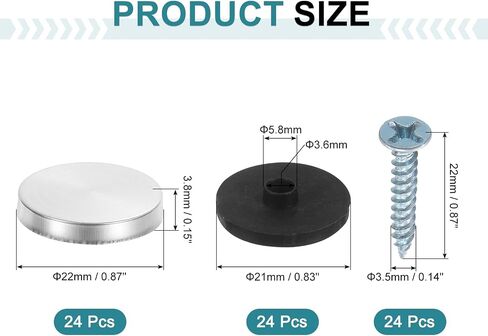 uxcell 24pcs Screw Covers Caps, 12mm Dia Stainless Steel Mirror Screws Decorative Cover Caps Nails Convex Gasket Mirror Screw Fasteners for Sign Advertising Hardware Construction, Silver in Saudi Arabia