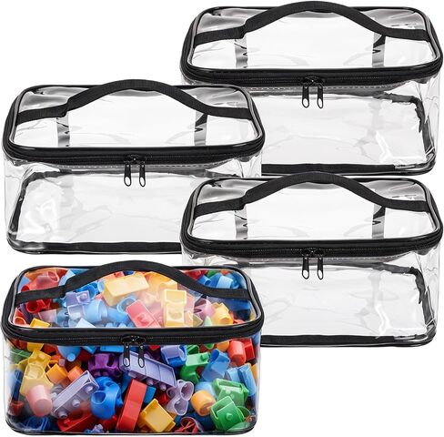 4 Packs Clear Toy Storage Bags- 9.4 x 6.7 x 4.3 Inch Transparent PVC Toy Organizing Bags with Zipper- Waterproof Toy Storage Organizer Pouch for Building Blocks, Small Toys in Saudi Arabia