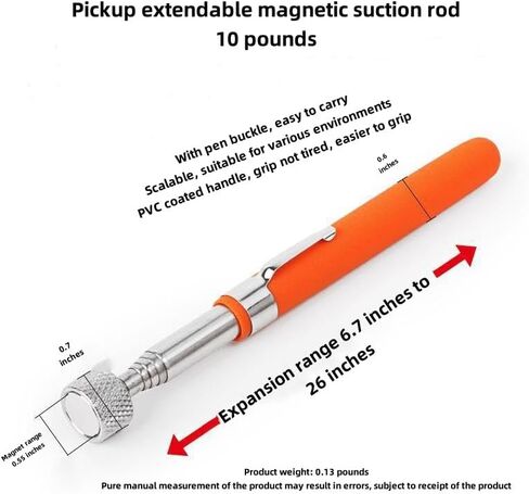 Powerful Magnetic Suction Rod, 10LB, 2LB, 1LB Set, Telescopic Bending Type, Orange, Cylindrical, Stainless Steel, Suitable for Autos, Homes, Offices, Industries, Garages in Saudi Arabia