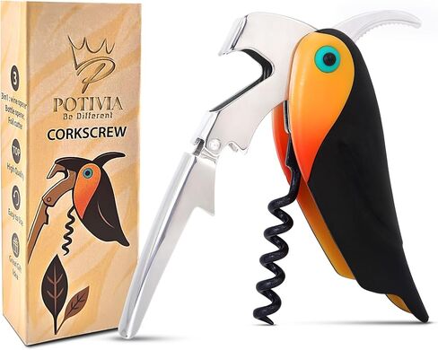 نادل النبيذ Corkscrew - مفتاح النبيذ الاحترافي للخوادم والسقاة مع قاطع الرقائق - فتاحة الزجاجة اليدوية ، شكل طائر مزدوج المفصلي 3 في 1 (أسود) (أسود) in Saudi Arabia