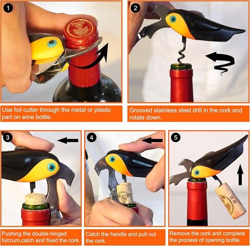 نادل النبيذ Corkscrew - مفتاح النبيذ الاحترافي للخوادم والسقاة مع قاطع الرقائق - فتاحة الزجاجة اليدوية ، شكل طائر مزدوج المفصلي 3 في 1 (أسود) (أسود) in Saudi Arabia