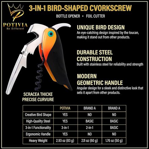 نادل النبيذ Corkscrew - مفتاح النبيذ الاحترافي للخوادم والسقاة مع قاطع الرقائق - فتاحة الزجاجة اليدوية ، شكل طائر مزدوج المفصلي 3 في 1 (أسود) (أسود) in Saudi Arabia