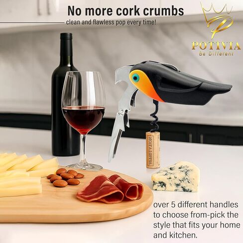 نادل النبيذ Corkscrew - مفتاح النبيذ الاحترافي للخوادم والسقاة مع قاطع الرقائق - فتاحة الزجاجة اليدوية ، شكل طائر مزدوج المفصلي 3 في 1 (أسود) (أسود) in Saudi Arabia