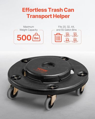 VEVOR Trash Can Dolly, Fit 20, 32, 44, 55 Gallon Containers, Round Trash Can Roller Base with 4 Lockable Wheels, 500lbs Weight Capacity, Heavy Duty Barrel Dolly, Multi-Functional Rolling Cart in Saudi Arabia