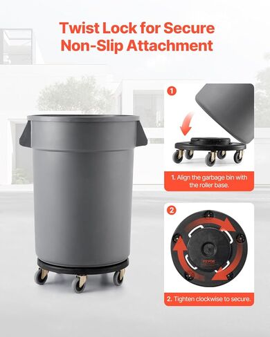 VEVOR Trash Can Dolly, Fit 20, 32, 44, 55 Gallon Containers, Round Trash Can Roller Base with 4 Lockable Wheels, 500lbs Weight Capacity, Heavy Duty Barrel Dolly, Multi-Functional Rolling Cart in Saudi Arabia