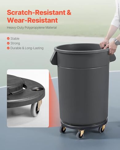 VEVOR Trash Can Dolly, Fit 20, 32, 44, 55 Gallon Containers, Round Trash Can Roller Base with 4 Lockable Wheels, 500lbs Weight Capacity, Heavy Duty Barrel Dolly, Multi-Functional Rolling Cart in Saudi Arabia