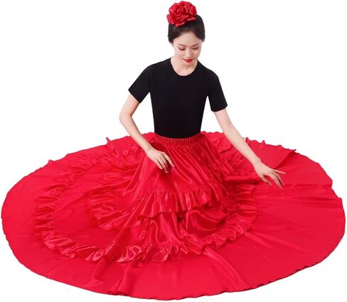 SANCAN Double Ruffle Long Full Maxi Skirt for Women Folklorico Practice Mexican Flamenco Classical Dance Performance Costume in Saudi Arabia