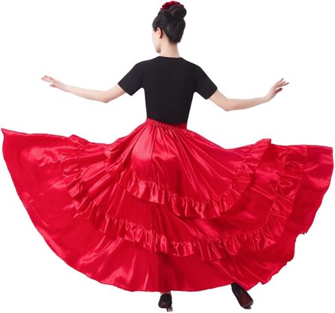 SANCAN Double Ruffle Long Full Maxi Skirt for Women Folklorico Practice Mexican Flamenco Classical Dance Performance Costume in Saudi Arabia