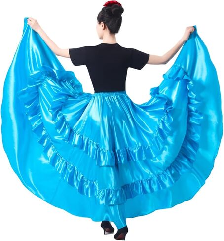 SANCAN Double Ruffle Long Full Maxi Skirt for Women Folklorico Practice Mexican Flamenco Classical Dance Performance Costume in Saudi Arabia