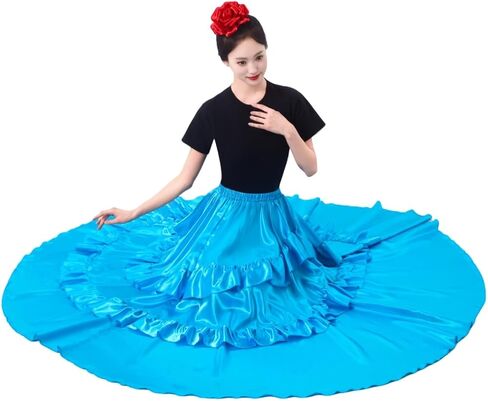 SANCAN Double Ruffle Long Full Maxi Skirt for Women Folklorico Practice Mexican Flamenco Classical Dance Performance Costume in Saudi Arabia
