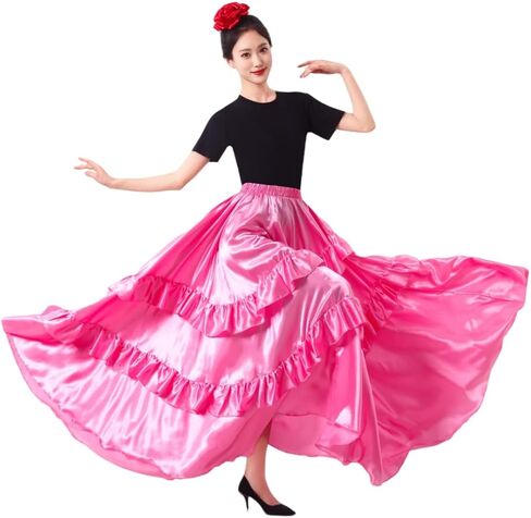 SANCAN Double Ruffle Long Full Maxi Skirt for Women Folklorico Practice Mexican Flamenco Classical Dance Performance Costume in Saudi Arabia
