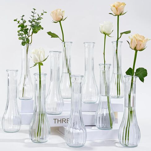 Glass Tall Bud Vases for Centerpieces, Ribbed Flower Vase in Bulk Set of 10, Modern 8" Slim Floral VaseS for Wedding Party Dining Table Decor in Kuwait
