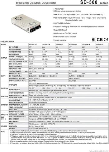 SD-500H-12 500W 72~144V DC to 12V DC 40A 480W DC-DC Converter Enclosed Type Switching Power Supply in Kuwait