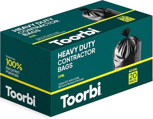 Contractor Bags 42 Gallon (20 PACK/w TIES), 3 MIL Thick Large Black Heavy Duty Industrial Garbage Trash Bags for Professional Construction and Commercial Use in Saudi Arabia