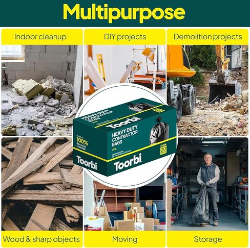 Contractor Bags 42 Gallon (20 PACK/w TIES), 3 MIL Thick Large Black Heavy Duty Industrial Garbage Trash Bags for Professional Construction and Commercial Use in Saudi Arabia