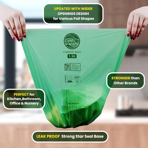 55-60 Gallon Compostable Trash Bags Liners, Heavy Duty Extra Thick 1.57 Mil, 208.2 Liter, 15 Bags, Lawn, Yard, and Restaurant Use, ASTM D6400, US BPI, OK Compost Home Certified in Saudi Arabia