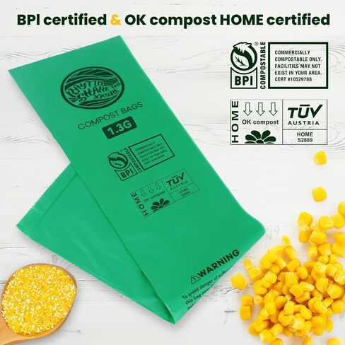 55-60 Gallon Compostable Trash Bags Liners, Heavy Duty Extra Thick 1.57 Mil, 208.2 Liter, 15 Bags, Lawn, Yard, and Restaurant Use, ASTM D6400, US BPI, OK Compost Home Certified in Saudi Arabia