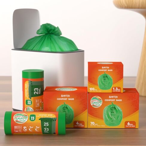 55-60 Gallon Compostable Trash Bags Liners, Heavy Duty Extra Thick 1.57 Mil, 208.2 Liter, 15 Bags, Lawn, Yard, and Restaurant Use, ASTM D6400, US BPI, OK Compost Home Certified in Saudi Arabia