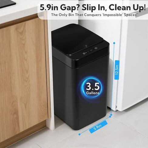 2packautomatic سلة المهملات يمكن أن تلمس مع غطاء - 3.5 جالون سلة حمامات الحمام القمامة can ， مثالية للمطبخ وغرفة النوم وغرفة المعيشة والمكتب (أسود + أبيض) in Kuwait