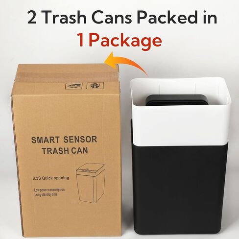 2packautomatic سلة المهملات يمكن أن تلمس مع غطاء - 3.5 جالون سلة حمامات الحمام القمامة can ， مثالية للمطبخ وغرفة النوم وغرفة المعيشة والمكتب (أسود + أبيض) in Saudi Arabia