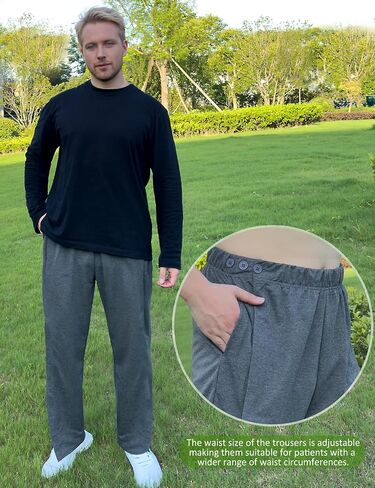 Men's Post Surgery Pants Open Bottom Easy Side Tear Away Pants for Men Sweatpants Loose Fit Post Surgery Pant with Pockets in Saudi Arabia