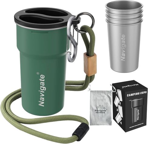 Navigate Stainless Steel Cups 13oz, Stackable Metal Beer Pint Cup Drinking Cups, Stainless Steel Portable Tumbler, Party, Camping, Outdoor Indoor, Green(4 Pack) in Saudi Arabia