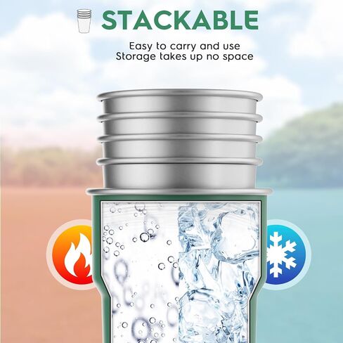 Navigate Stainless Steel Cups 13oz, Stackable Metal Beer Pint Cup Drinking Cups, Stainless Steel Portable Tumbler, Party, Camping, Outdoor Indoor, Green(4 Pack) in Saudi Arabia