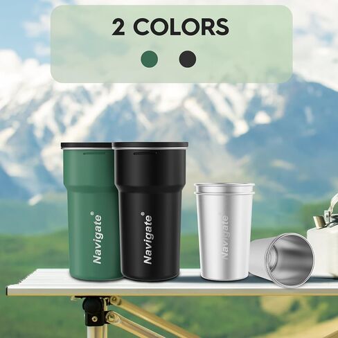 Navigate Stainless Steel Cups 13oz, Stackable Metal Beer Pint Cup Drinking Cups, Stainless Steel Portable Tumbler, Party, Camping, Outdoor Indoor, Green(4 Pack) in Saudi Arabia