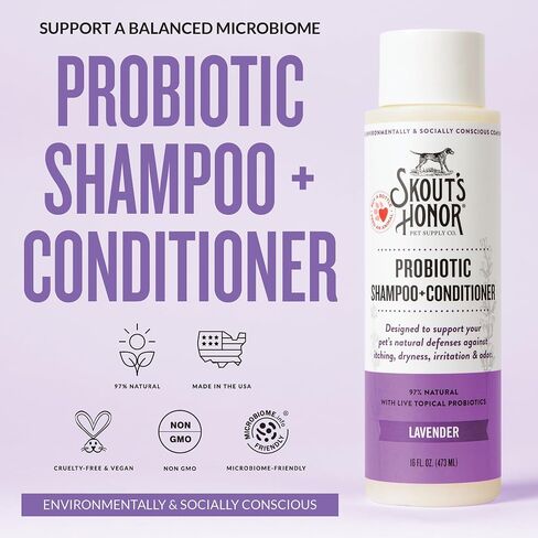 SKOUT'S HONOR: Probiotic Pet Shampoo & Conditioner - 2-in-1 with Avocado Oil - Cleans and Conditions Fur, Supports Pet’s Natural Defenses, PH-Balanced, Sulfate-Free - Lavender - 16 oz. in Saudi Arabia