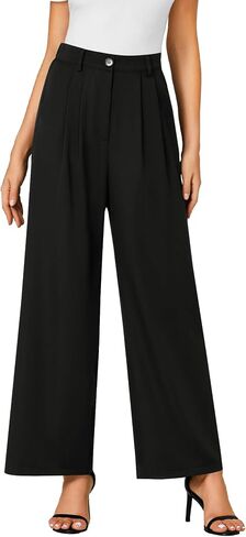 LYANER Women's High Waist Casual Wide Leg Long Palazzo Pants Button Down Loose Business Work Office Trousers with Pockets in Saudi Arabia