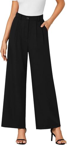 LYANER Women's High Waist Casual Wide Leg Long Palazzo Pants Button Down Loose Business Work Office Trousers with Pockets in Saudi Arabia