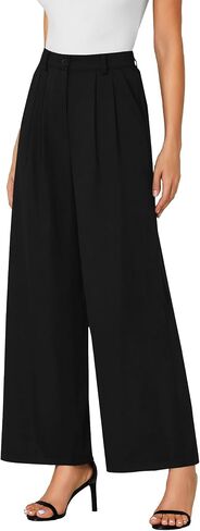 LYANER Women's High Waist Casual Wide Leg Long Palazzo Pants Button Down Loose Business Work Office Trousers with Pockets in Saudi Arabia