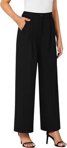 LYANER Women's High Waist Casual Wide Leg Long Palazzo Pants Button Down Loose Business Work Office Trousers with Pockets in Saudi Arabia
