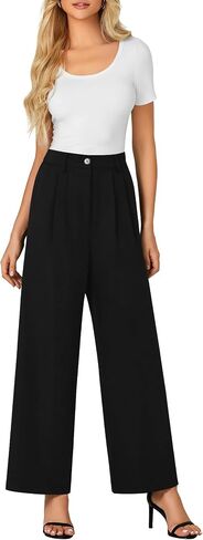 LYANER Women's High Waist Casual Wide Leg Long Palazzo Pants Button Down Loose Business Work Office Trousers with Pockets in Saudi Arabia