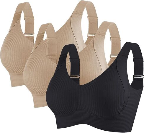 Sentdream Bra 3 Pack Seamless Bras for Women 2025 Push Up Adjustable Cozy Ribbed Wireless Full Support Sports Bra in Saudi Arabia