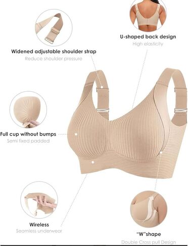 Sentdream Bra 3 Pack Seamless Bras for Women 2025 Push Up Adjustable Cozy Ribbed Wireless Full Support Sports Bra in Saudi Arabia