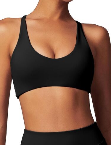 Aeezo Womens Sexy v Neck Sports Bra Bra Criss Cross Back Back Straps Admable Pitness Tops Basic Tops Wireless Camisole in Kuwait