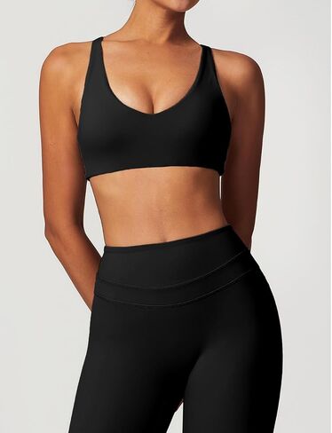 Aeezo Womens Sexy v Neck Sports Bra Bra Criss Cross Back Back Straps Admable Pitness Tops Basic Tops Wireless Camisole in Kuwait